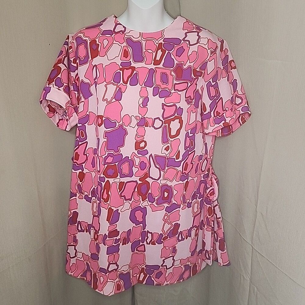 Dress SEARS Belted Mini 1960s Hippy Mod Psychedelic Pink Purple Abstract VTG NWT